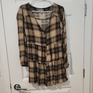 J for Justify Black and Yellow Plaid Babydoll Shirt!